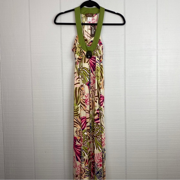 NWT Prairie New York Green Halter Top Sleeveless Dress Multicolor Fish Pattern - Picture 2 of 6